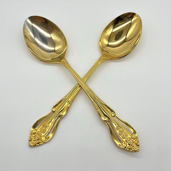 VTG Lifetime MONA LISA Serving Spoon Gold Electroplated Stainless Flatware Japan - Picture 1 of 9